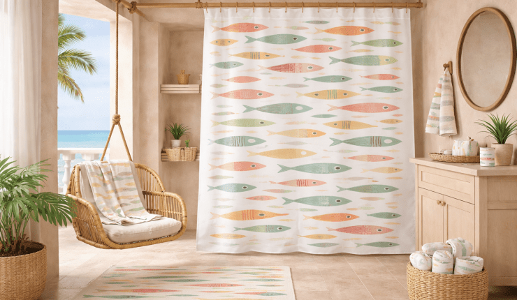 Sardine bathroom set up with tropical feels suitable for beach house and Airbnb.
